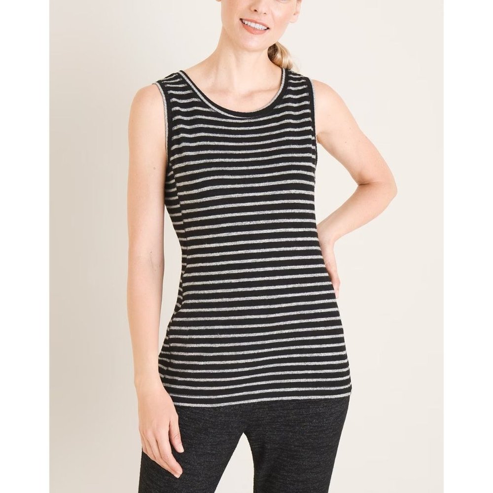 Chico's Zenergy Soft Essentials Striped Tank Top Womens 0 Black & Gray